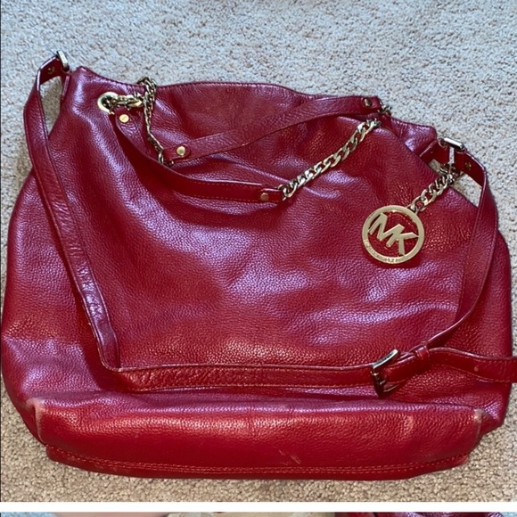 MICHAEL KORS Jet Set Red Genuine Leather Chain Shoulder Bag - Picture 2 of 2